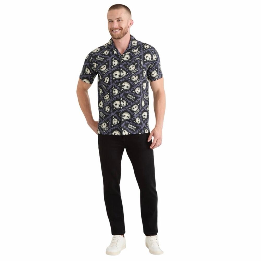 Nightmare Before Christmas Men's Print Button-Up Shirt w/ Short Sleeves Size 2XL